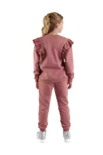 Ruffled Girl's Rose Pink Tracksuit Set