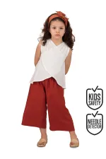 Besuto Kız Çocuk Dokuma Bluz Kapri Pantolon Takım