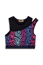 Renkli Zebra Crop Top Kız Çocuk Spor Tayt Takım