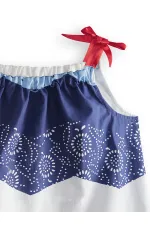 Lacivert Beyaz Desenli Poplin Kız Çocuk Elbise