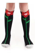 Poppy Flower Girl's Knee-High Socks Black