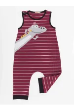 Funny Crocodile Boy's Cotton Burgundy Jumpsuit
