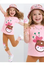 Ayı Şapkalı Kız Çocuk T-shirt Tayt Takım