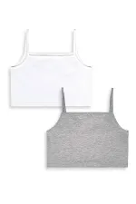 Kız Çocuk Gri Beyaz Crop Askılı 2'li Takım