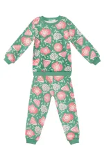 Pembe Çiçekli Kız Bebek Yeşil Eşofman Takımı