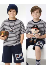 Korsan Erkek Çocuk Çizgili T-shirt Şort Takım