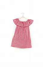 Girl with Heart-Shaped Glasses Plaid Dress