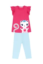 Fırfırlı Kedicik Kız Çocuk T-shirt Tayt Takım