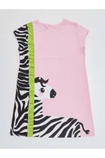 Fırfırlı Zebra Kız Çocuk Pembe Elbise