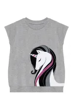 Elegant Unicorn Girl's Grey and Black Tunic and Leggings Set