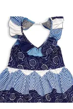 Lacivert Beyaz Desenli Kız Çocuk Poplin Elbise