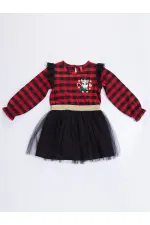 Robe de Noël rouge à carreaux licorne en tulle pour petite fille