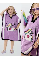 Lila Unicorn Kız Çocuk Panço Bornoz