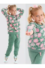 Ensemble de survêtement vert à fleurs roses pour fille
