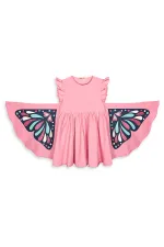 Robe rose à manches papillon pour fille