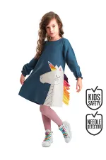 Renkli Unicorn Kız Çocuk Dokuma Elbise