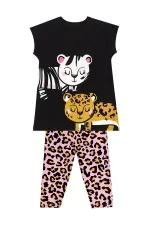 Leopar ve Zebra Kız Çocuk Tunik Tayt Takım