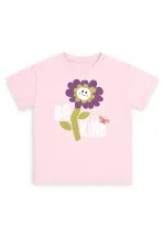 Pembe Çiçekler Kız Çocuk T-shirt Tayt Takım
