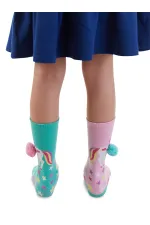 Unicorn Star Girl's Pink Green Knee-High Socks