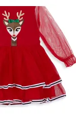 Tüllü Geyik Kız Kırmızı Yılbaşı Tütü Elbise