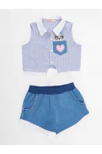 Rakun Kız Gömlek Denim Şort Takım