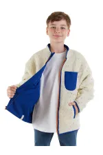 Beyaz Kız ve Erkek Çocuk Unisex Peluş Mont