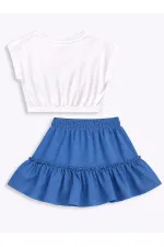 Renkli Çiçekler Kız Çocuk T-shirt Etek Takım