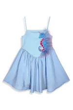 Seahorse Girl's Ruffled Blue Dress