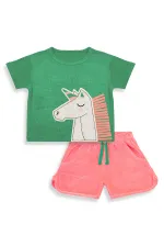 Unicorn Kız Çocuk Havlu Şort T-shirt Takım