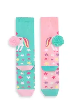 Unicorn Star Girl's Pink Green Knee-High Socks