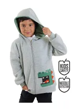 Dinozor Erkek Çocuk Fermuarlı Kapüşonlu Gri Sweat