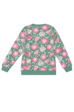 Ensemble de survêtement vert à fleurs roses pour fille