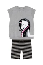Elegant Unicorn Girl's Grey and Black Tunic and Leggings Set
