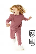 Ruffled Girl's Rose Pink Tracksuit Set