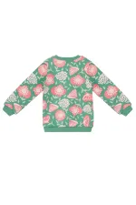 Pembe Çiçekli Kız Bebek Yeşil Eşofman Takımı