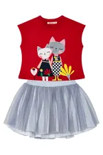 Ensemble T-shirt et jupe tutu en tulle « Meilleurs chats amis » pour fille