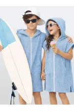 Mavi Kapüşonlu Unisex Bornoz