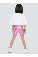 Kız Çocuk Diz Üstü Pembe Parlak Tayt