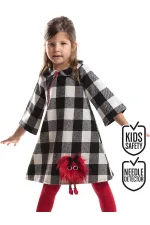 Ponpon Kız Çocuk Ekose Elbise