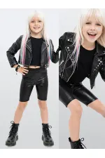 Leggings noirs brillants montants jusqu'aux genoux pour filles