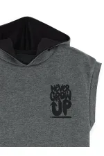 Erkek Çocuk Kapüşonlu Kolsuz Gri Sweat