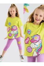 Cool Unicorn Kız Çocuk T-shirt Lila Tayt Takım