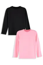 Lot de 2 t-shirts noirs et roses pour filles
