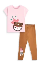 Ayı Şapkalı Kız Çocuk T-shirt Tayt Takım
