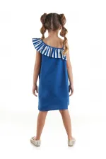 Strawberry Patterned Woven Girl's Navy Blue Dress