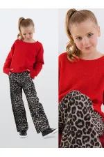 Pantalon en gabardine imprimé léopard pour filles