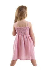 Çiçekli Gülkurusu Kız Baby Çocuk Müslin Askılı Lastikli Yazlık Elbise