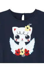 Canatlı Kedi Kız Çocuk Lacivert Ekose Elbise