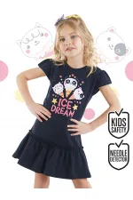 Robe bleu marine en coton « Rêve de glace » pour fille