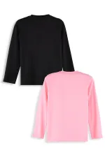 Lot de 2 t-shirts noirs et roses pour filles